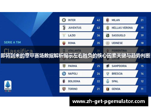 即将到来的意甲赛场数据解析揭示左右胜负的核心因素关键与趋势判断 即将到来的意甲赛场数据解析揭示左右胜负的核心因素关键与趋势判断